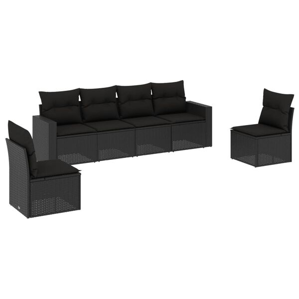 vidaXL 6-delige Loungeset met kussens poly rattan zwart
