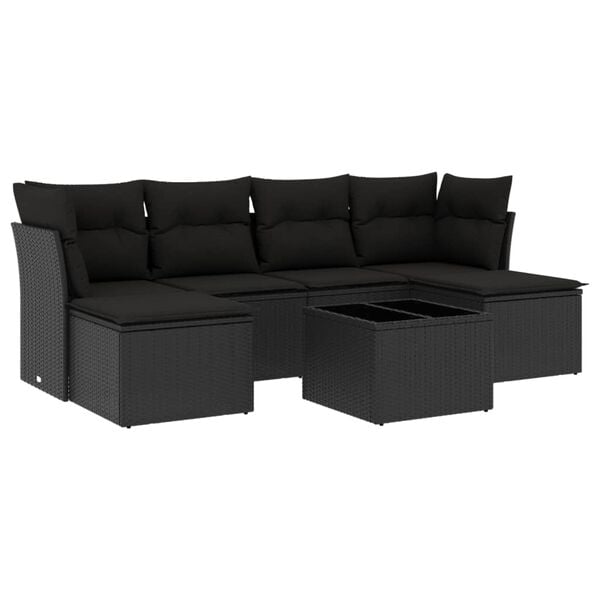 vidaXL 7-delige Loungeset met kussens poly rattan zwart