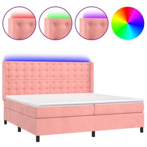 vidaXL Boxspring met matras en LED fluweel roze 200x200 cm
