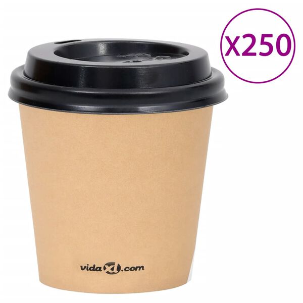 vidaXL Koffiebekers 250 st met deksels 120 ml papier bruin