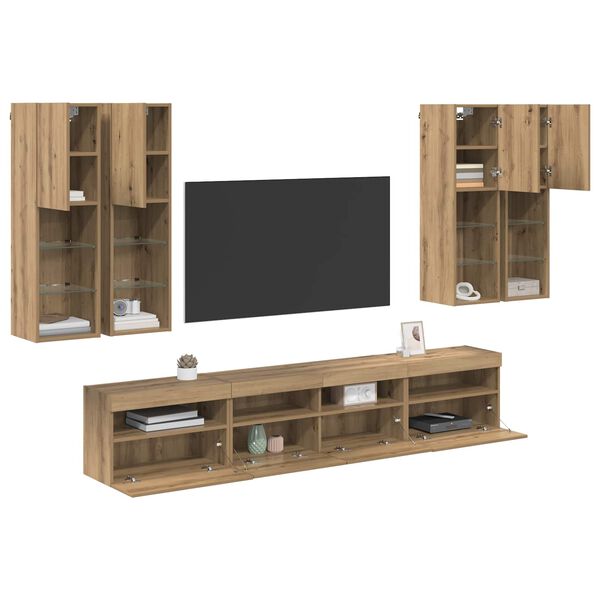 vidaXL TV Wandkast Set met LED Lichten 7 pcs artisanaal eikenkleurig