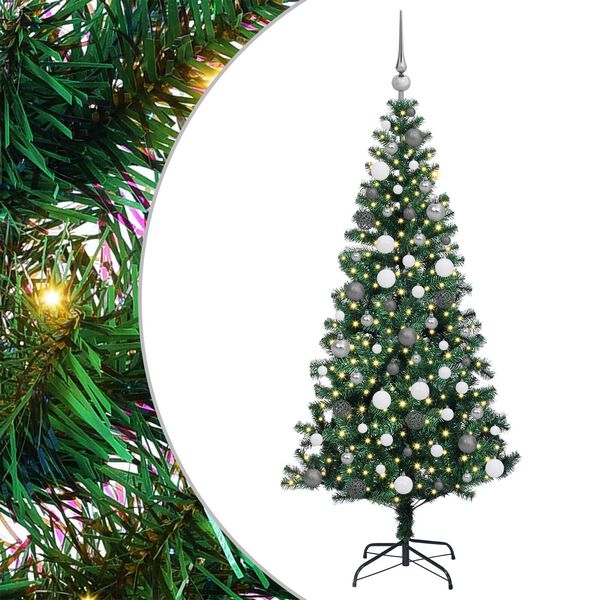 vidaXL Kunstmatig Voorverlicht Kerstboom Groen 180 cm PVC en Metaal