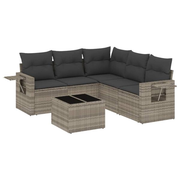 vidaXL 6-delige Loungeset met kussens poly rattan lichtgrijs