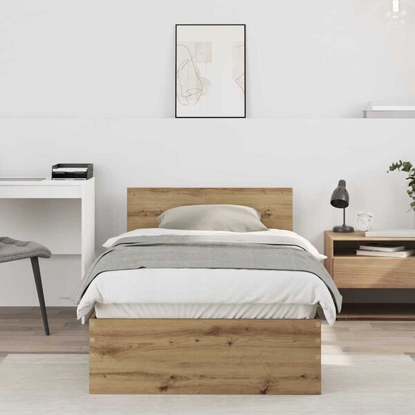 vidaXL Bedframe met hoofdeinde Artisan Eiken 90 x 190 cm Bewerkt hout