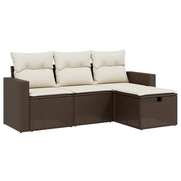 vidaXL 4-delige Loungeset met kussens poly rattan bruin