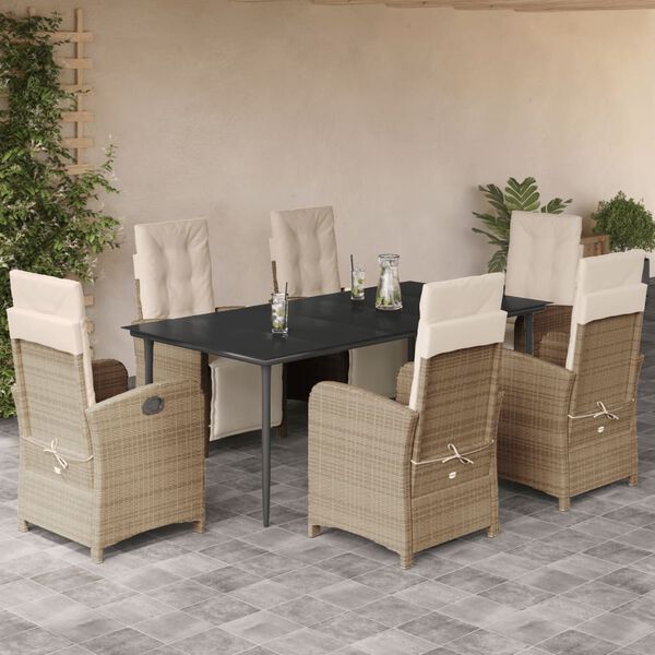 vidaXL 7-delige Tuinset met kussens poly rattan beige