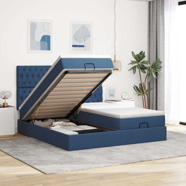 vidaXL Ottoman bed met matrassen en LED's 200x200cm stof blauw