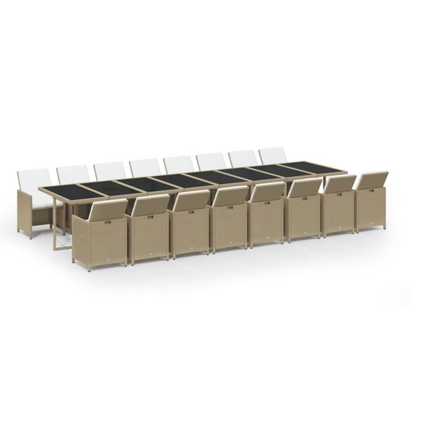 vidaXL 17-delige Tuinset met kussens poly rattan beige