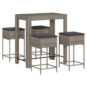 vidaXL 5-delige Tuinbarset met kussens poly rattan grijs