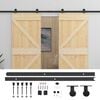 vidaXL Schuifdeur 2 pcs Naturel en Zwart Massief grenenhout