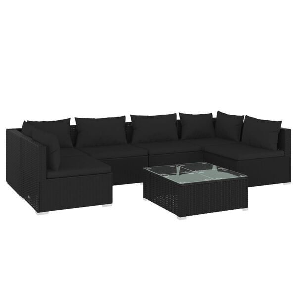 vidaXL 7-delige Loungeset met kussens poly rattan zwart