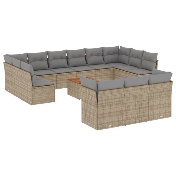 vidaXL 14-delige Loungeset met kussens poly rattan beige