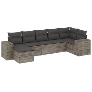 vidaXL 7-delige Loungeset met kussens poly rattan grijs