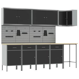 vidaXL Werkkast set met lade met plank met slot 12 pcs Zwart en Grijs
