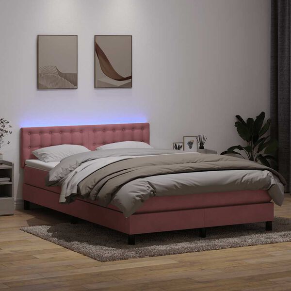 vidaXL Boxspring met matras en LED fluweel roze 160x210 cm