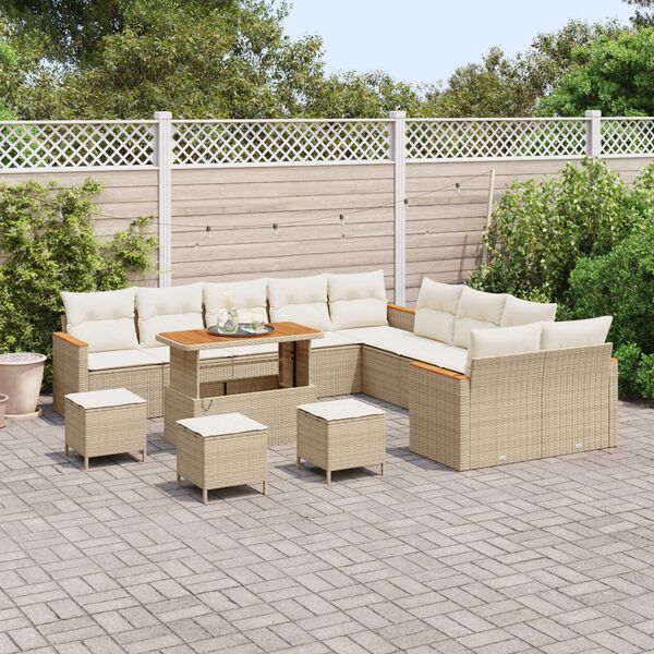 vidaXL Tuin Sofa Set met kussen met opslag Beige Poly riet