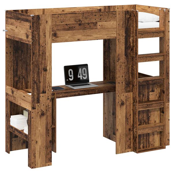 vidaXL Loft Bedframe met Bureau Oudhout 75 x 190 cm Bewerkt hout