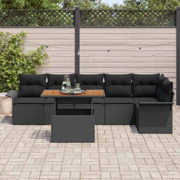 vidaXL Tuinbankenset met kussen 7 pcs Zwart poly rattan