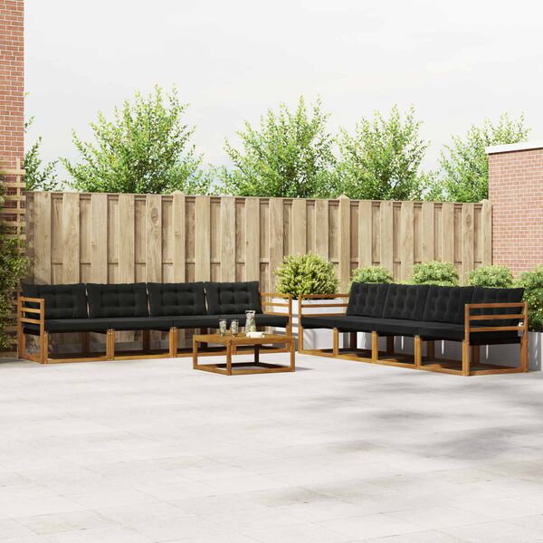 vidaXL Buiten bankenset met kussen 9 pcs Natuurlijk en Zwart