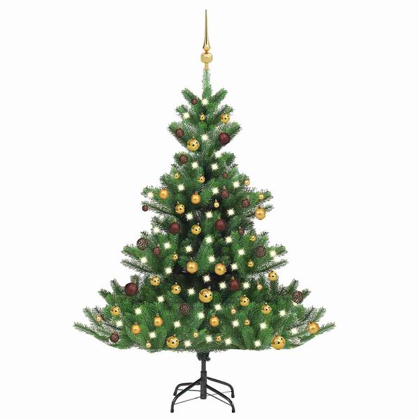 vidaXL Kunstkerstboom Nordmann met LED's en kerstballen 120 cm groen