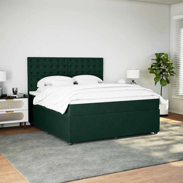 vidaXL Boxspring met matras fluweel donkergroen 180x200 cm