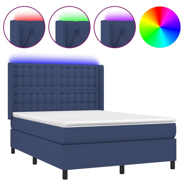 vidaXL Boxspring met matras en LED stof blauw 140x190 cm