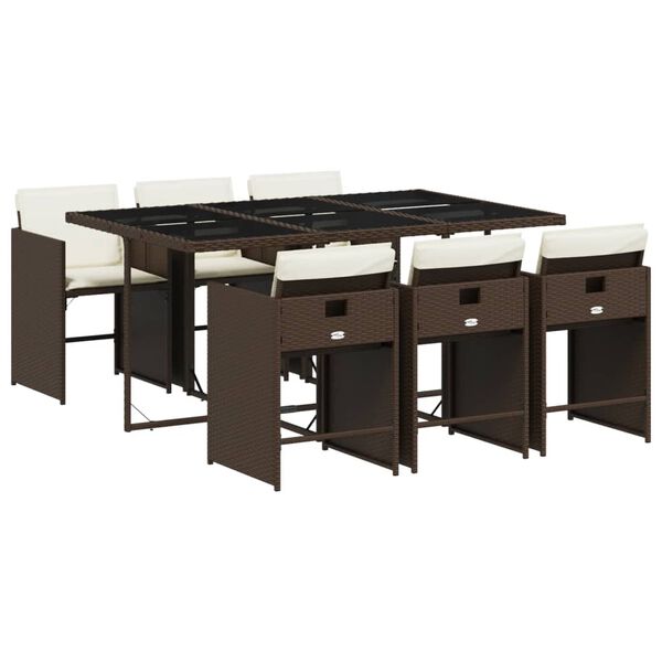 vidaXL 7-delige Tuinset met kussens poly rattan bruin