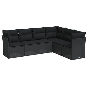 vidaXL 6-delige Loungeset met kussens poly rattan zwart