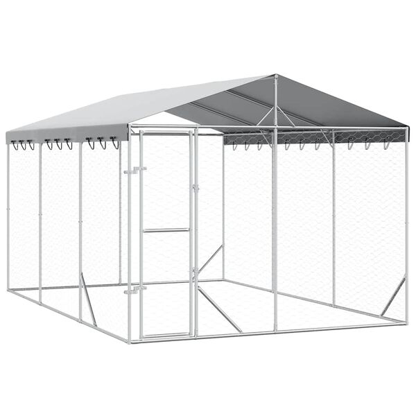 vidaXL Hondenkennel met dak 3x4,5x2,5 m gegalvaniseerd staal zilver