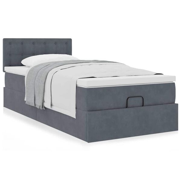 vidaXL Ottoman bed met matras 100x200 cm fluweel donkergrijs
