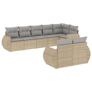 vidaXL 8-delige Loungeset met kussens poly rattan beige