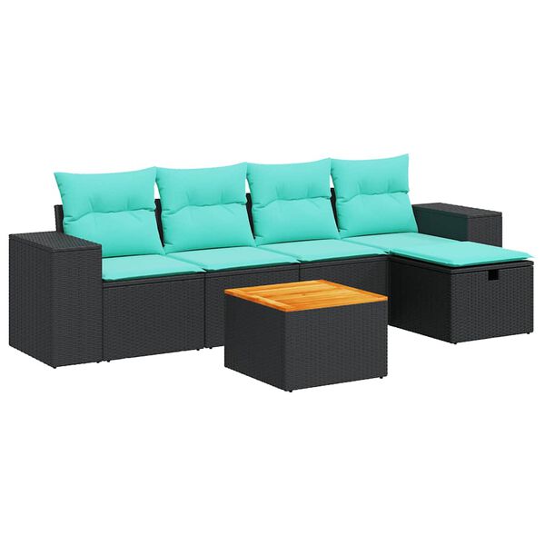 vidaXL 6-delige Loungeset met kussens poly rattan zwart