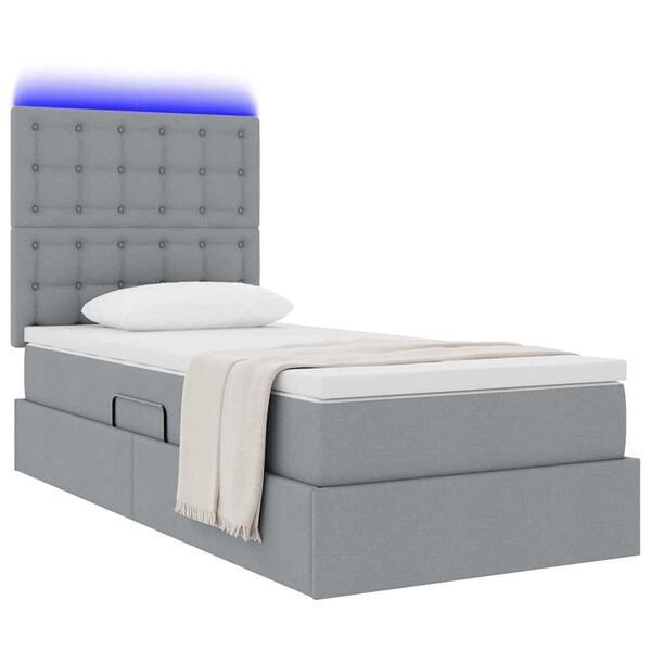 vidaXL Opbergbed met LED met matras Lichtgrijs 100 x 200 cm Polyester