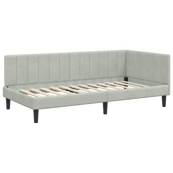 vidaXL Hoekbedframe met hoofdeinde Lichtgrijs 90 cm x 200 cm Fluweel