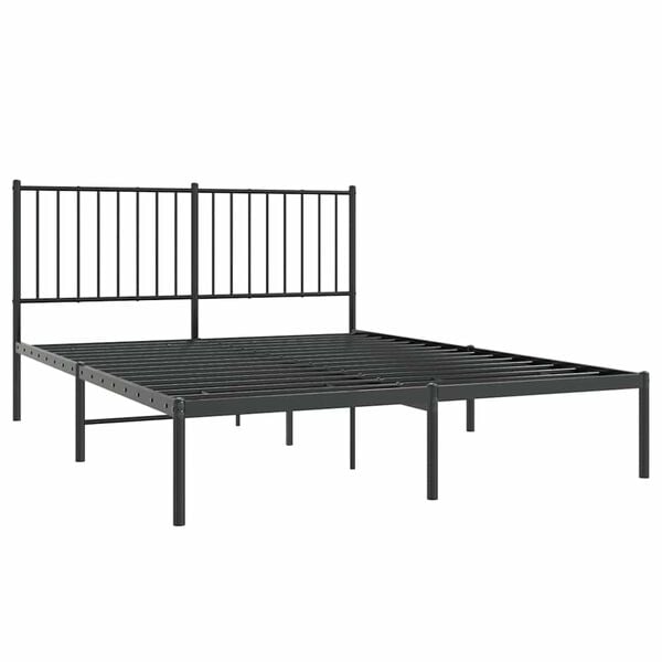 vidaXL Bedframe met hoofdbord metaal zwart 135x190 cm