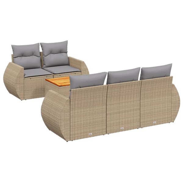 vidaXL 6-delige Loungeset met kussens poly rattan beige