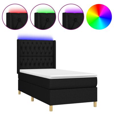 vidaXL Boxspring met matras en LED stof zwart 90x190 cm