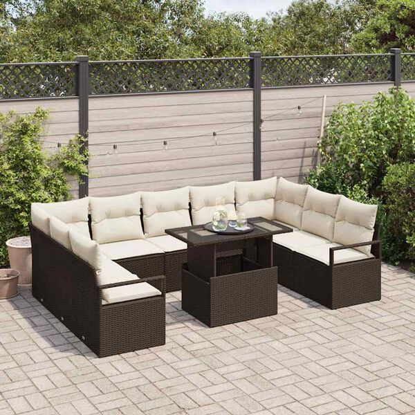 vidaXL Tuin Sofa Set met kussen 10 pcs Bruin en Cr&egrave;me poly rattan