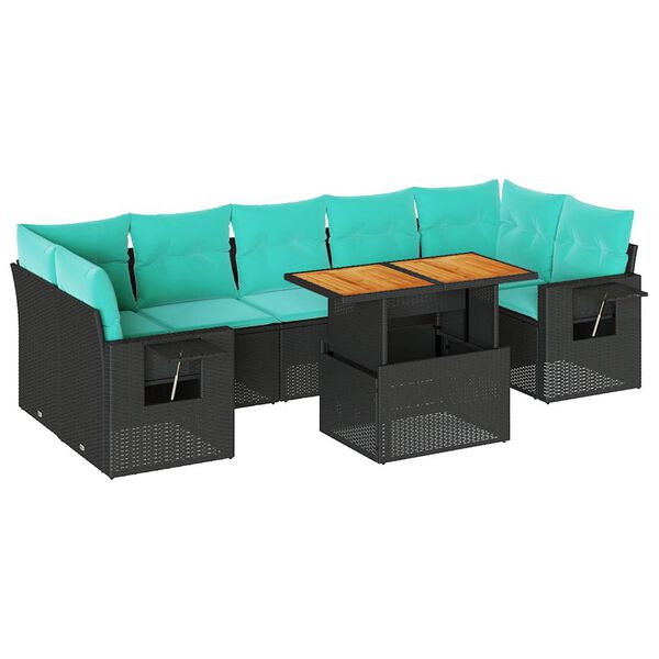 vidaXL 8-delige Loungeset met kussens poly rattan zwart