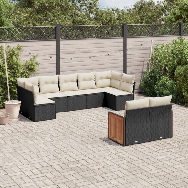 vidaXL 9-delige Loungeset met kussens poly rattan zwart