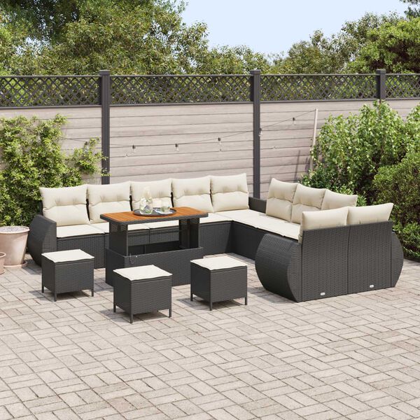 vidaXL Tuin Sofa Set met kussen met opslag 14 pcs Zwart en cr&egrave;me