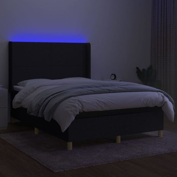 vidaXL Boxspring met matras en LED stof zwart 140x190 cm