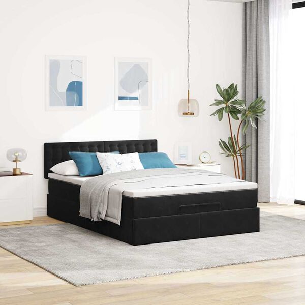 vidaXL Ottoman bed met matras 140x190cm fluweel zwart