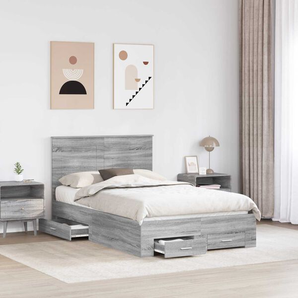 vidaXL Bedframe met hoofdeinde Grijs Sonoma 135 x 190 cm Bewerkt hout