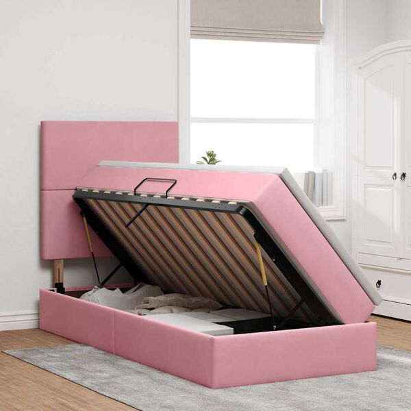 vidaXL Opbergbed met LED met matras met LED Roze 90 x 190 cm Fluweel