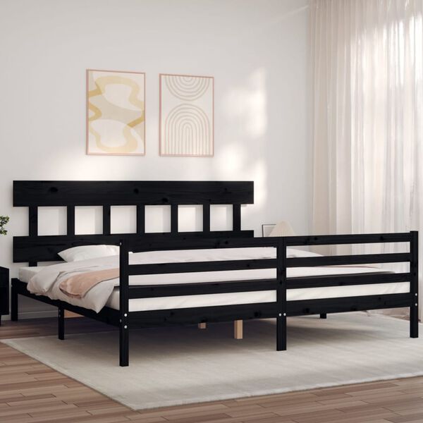 vidaXL Bedframe met hoofdbord massief hout zwart 200x200 cm