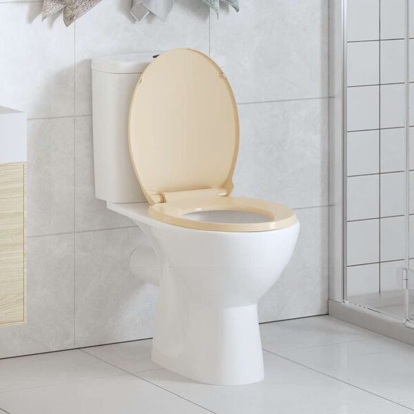 vidaXL Toiletbril soft-close en quick-release ovaal beige