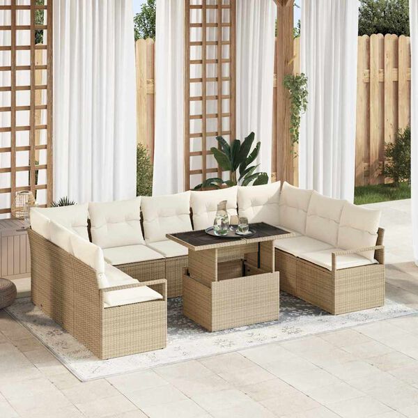 vidaXL Tuin Sofa Set met kussen 10 pcs Beige en Cr&egrave;me poly rattan