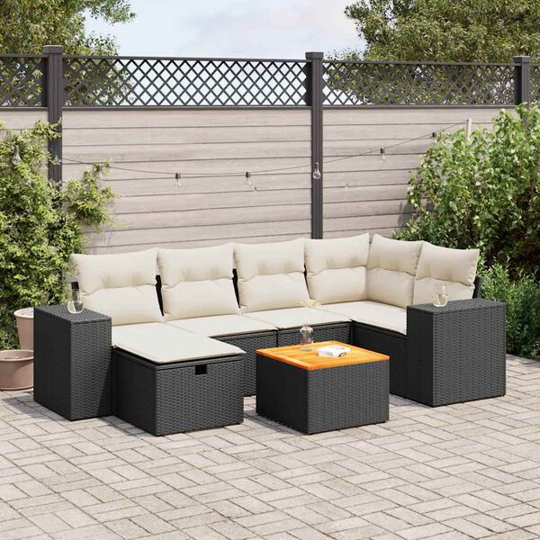vidaXL 7-delige Loungeset met kussens poly rattan zwart