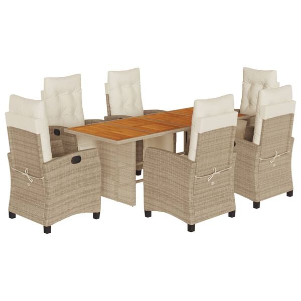vidaXL 7-delige Tuinset met kussens poly rattan gemengd beige